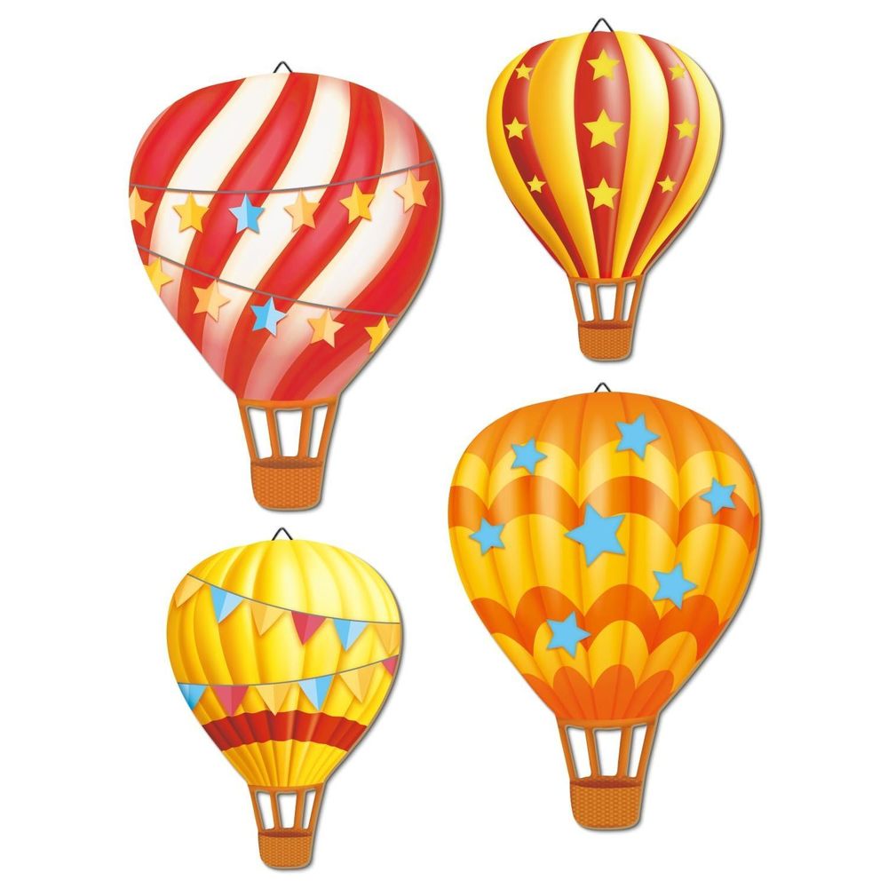 4 Pcs Hot Air Balloon Wall Decor With Triangle Hooks, Mdf Wall Art For☺️